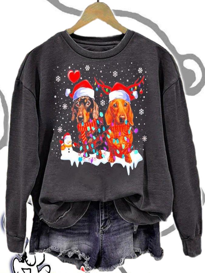 Dachshund Santa hat light Christmas shirt sweatshirt