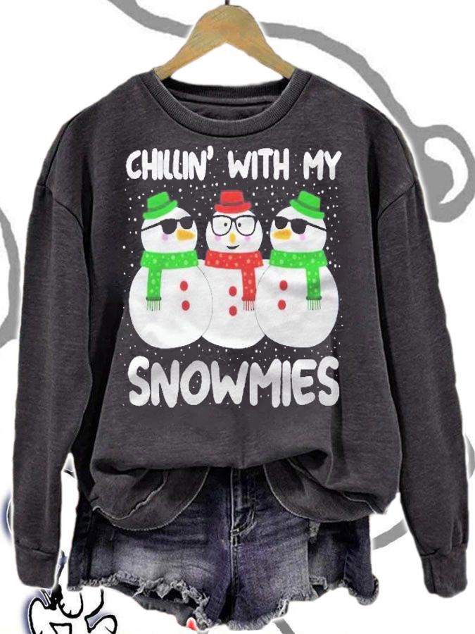 Funny Chillin With My Snowmies Christmas Blue-Gigapixel shirt