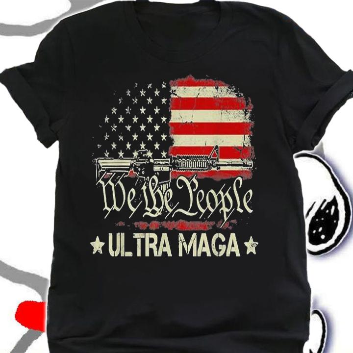 Ultra MAGA Gun American Flag Retro T-Shirt
