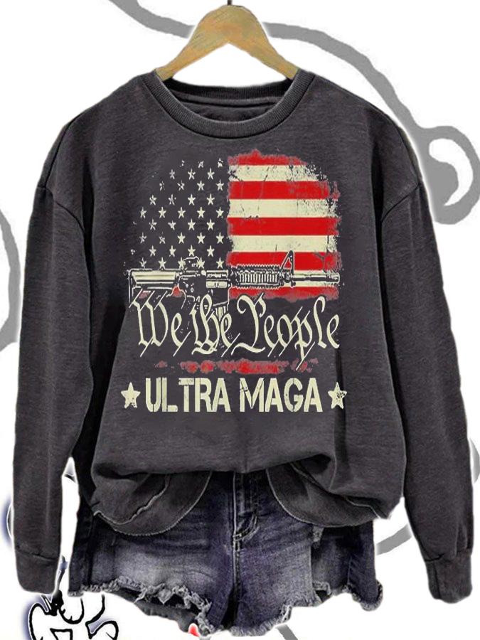 Ultra MAGA Gun American Flag Retro T-Shirt