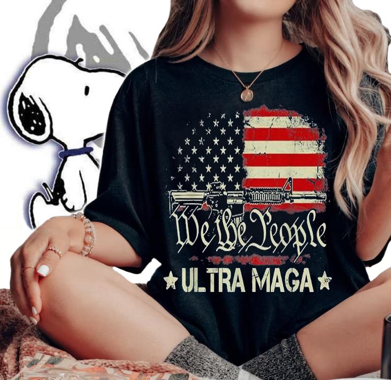 Ultra MAGA Gun American Flag Retro T-Shirt