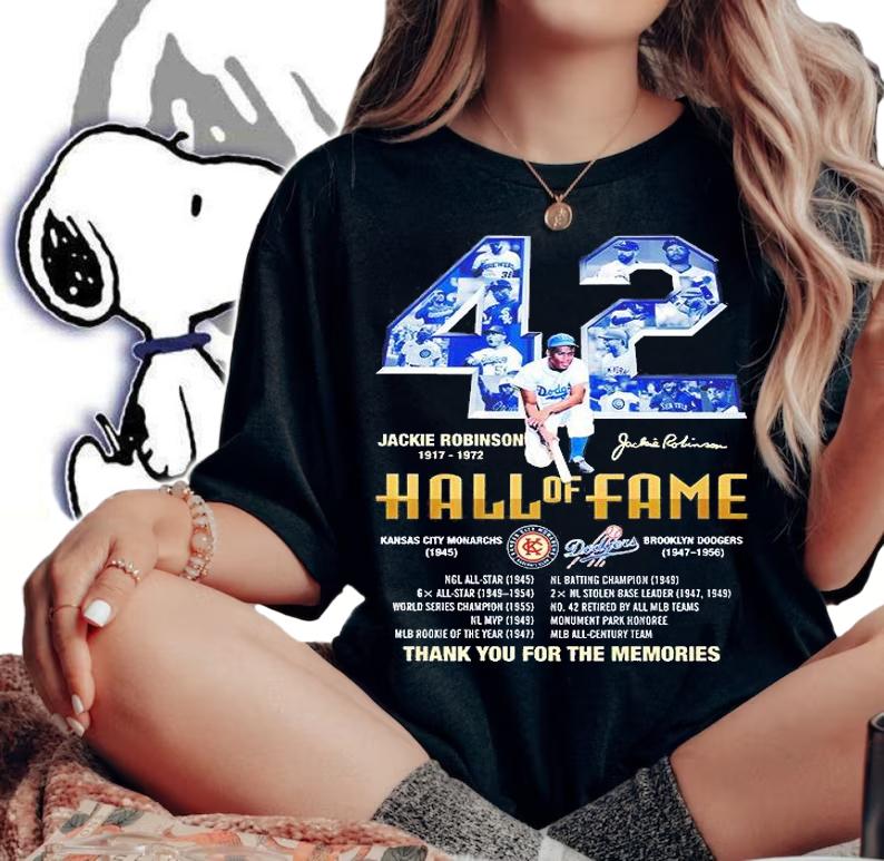 Jackie Robinson 1917 1972 Hall Of Fame Thank You For The Memories Signature T-Shirt woman shirt