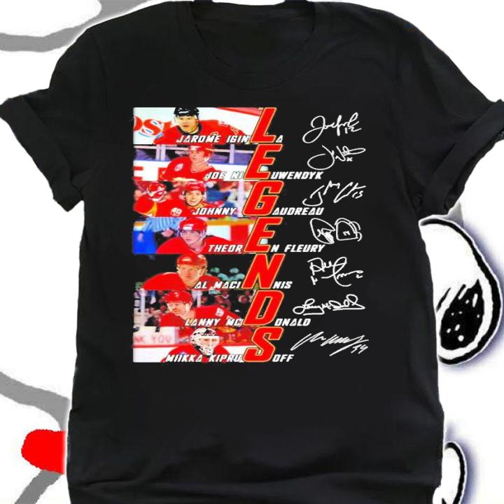 Jarome Iginla Joe Nieuwendyk Johnny Gaudreau Legends Signatures Shirt