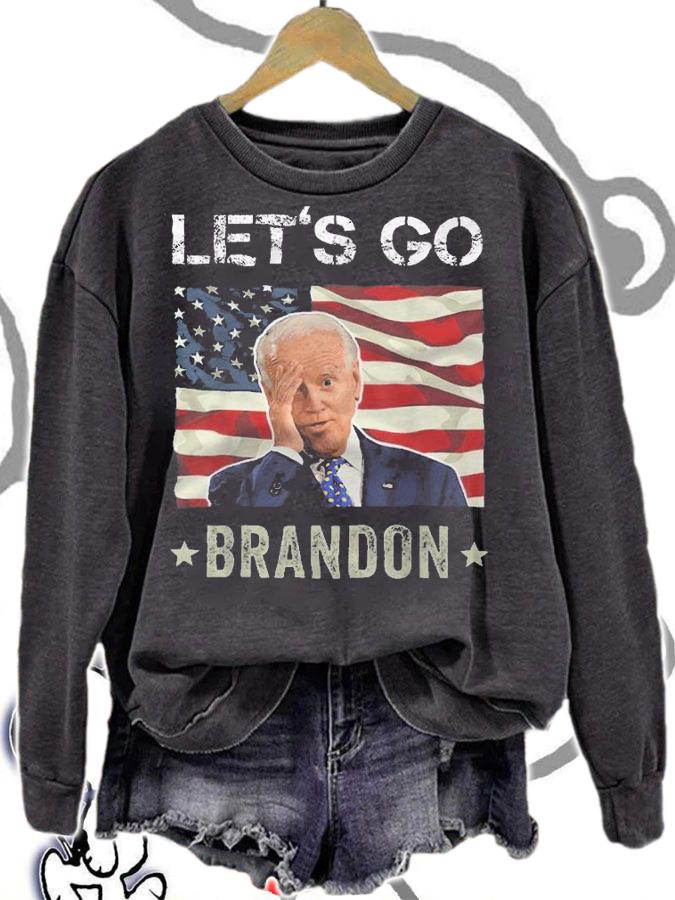 Let's Go Brandon Funny Meme Joe Biden USA Flag T-Shirt