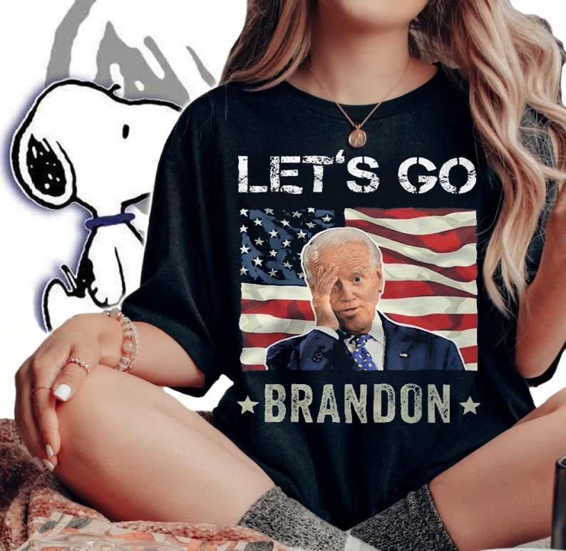 Let's Go Brandon Funny Meme Joe Biden USA Flag T-Shirt