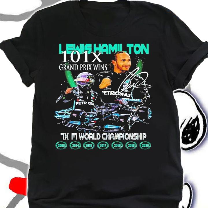 Lewis Hamilton 101x Grand Prix Wins Signatures 7x F1 World Championship Shirt shirt