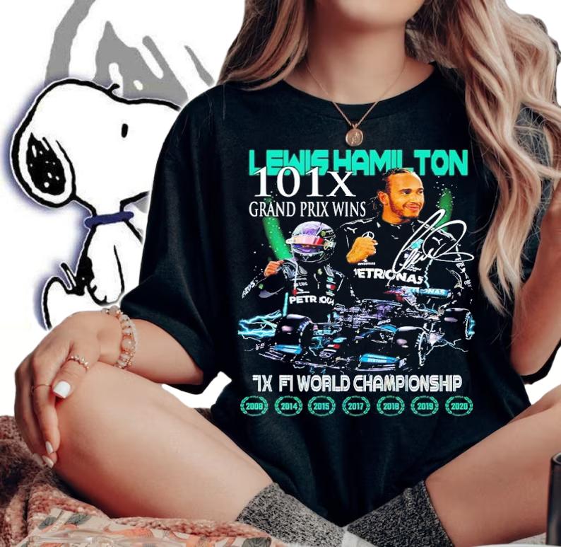 Lewis Hamilton 101x Grand Prix Wins Signatures 7x F1 World Championship Shirt woman shirt