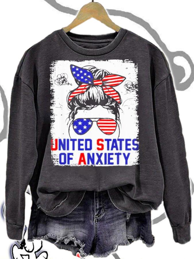 Messy Bun Patriotic United States Anxiety Bleached Shirt sweatshirt