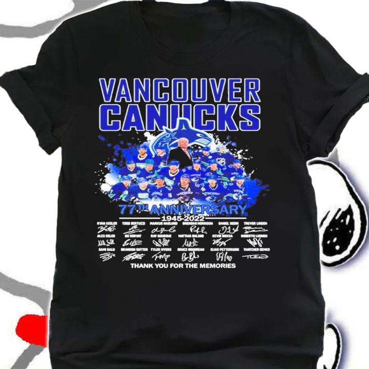 Vancouver Canucks 77th Anniversary 1945-2022 Signatures Thank You For The Memories Shirt