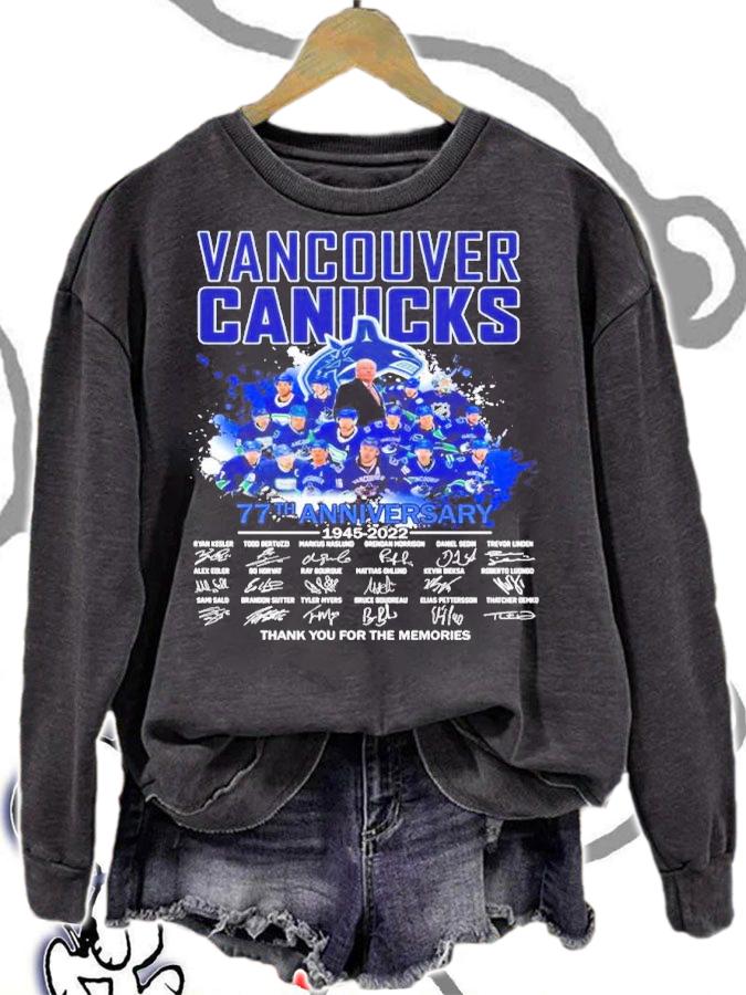 Vancouver Canucks 77th Anniversary 1945-2022 Signatures Thank You For The Memories Shirt