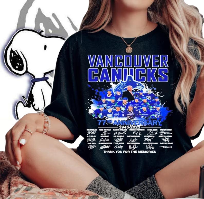 Vancouver Canucks 77th Anniversary 1945-2022 Signatures Thank You For The Memories Shirt