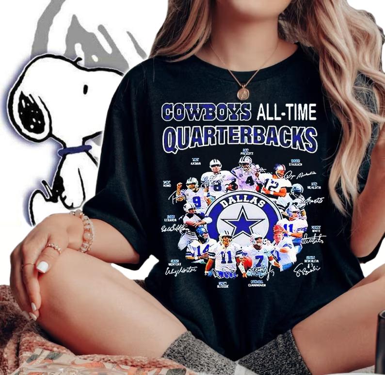 Dallas Cowboys All-time quarterbacks signatures T-shirt woman shirt