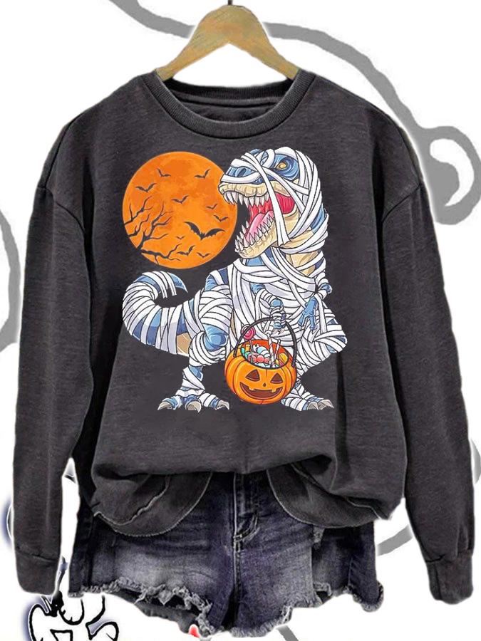 Halloween Dinosaur T-Rex mummy Pumpkin candy T-shirt