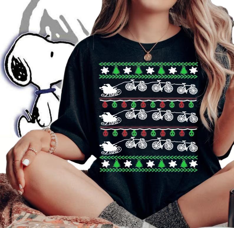 Merry Cycling Ugly Christmas Sweater Funny T-Shirt woman shirt