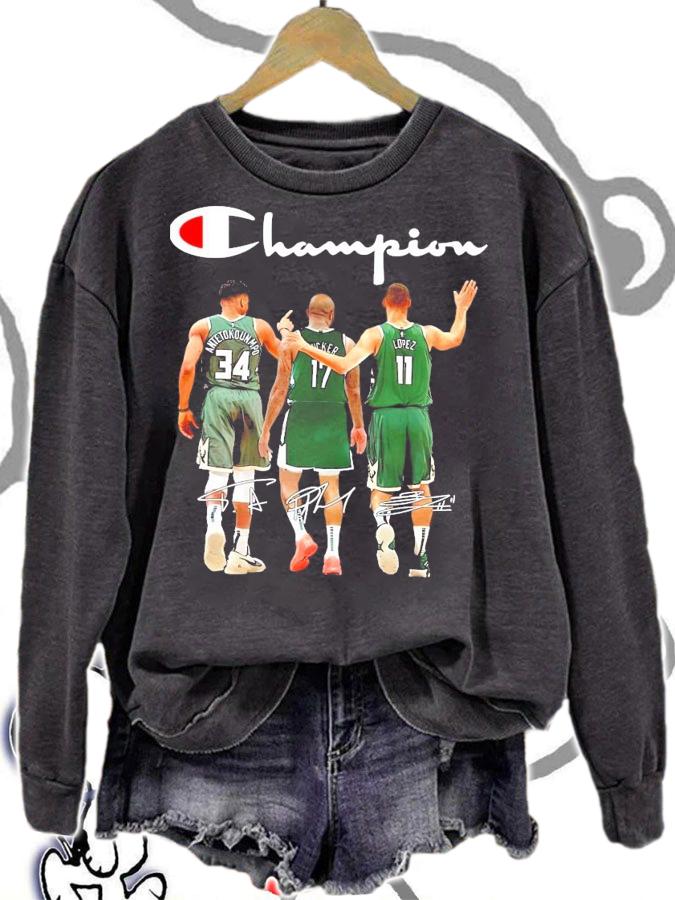Champion Milwaukee Bucks Antetokounmpo P. J. Tucker and Lopez signatures shirt