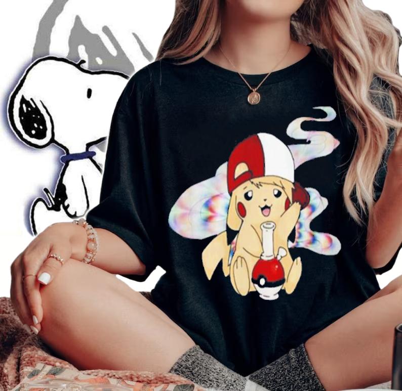Pikachu Pokemon Smoking Weed t-shirt woman shirt