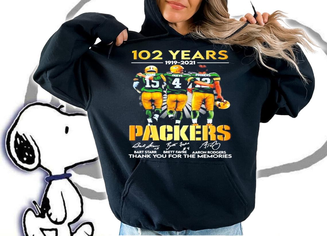 102 years 1919-2021 Green Bay Packers Bart Starr Brett Favre Aaron Rodgers signature shirt