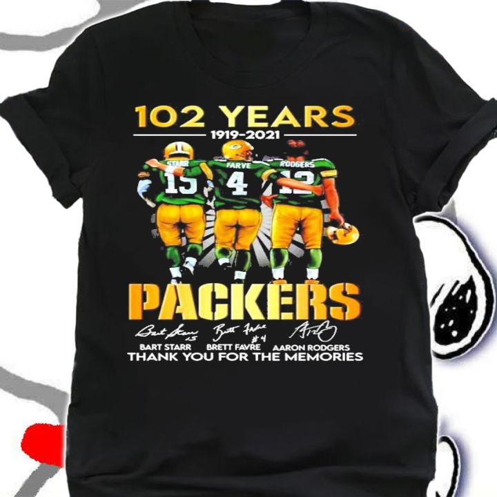 102 years 1919-2021 Green Bay Packers Bart Starr Brett Favre Aaron Rodgers signature shirt