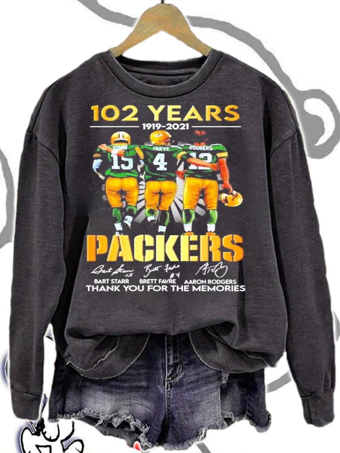 102 years 1919-2021 Green Bay Packers Bart Starr Brett Favre Aaron Rodgers signature shirt