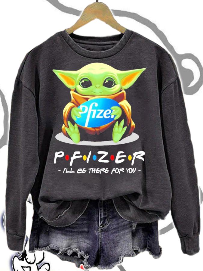 Baby Yoda hug Pfizer logo PRIZER I'll be there for you shirt sweatshirt