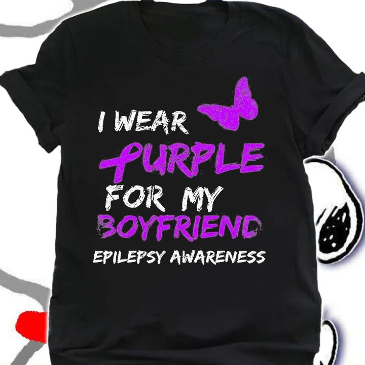 Epilepsy I Wear Purple For My Boyfriend Ribbon T-Shirt shirt