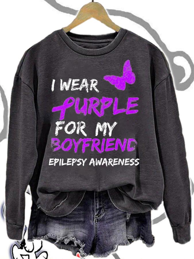 Epilepsy I Wear Purple For My Boyfriend Ribbon T-Shirt sweatshirt