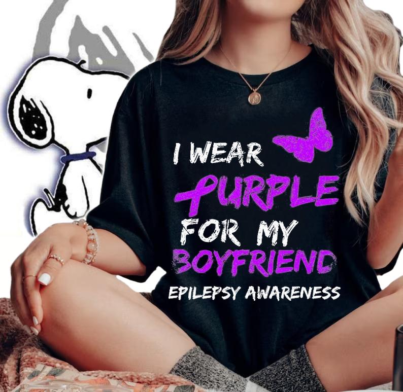 Epilepsy I Wear Purple For My Boyfriend Ribbon T-Shirt woman shirt