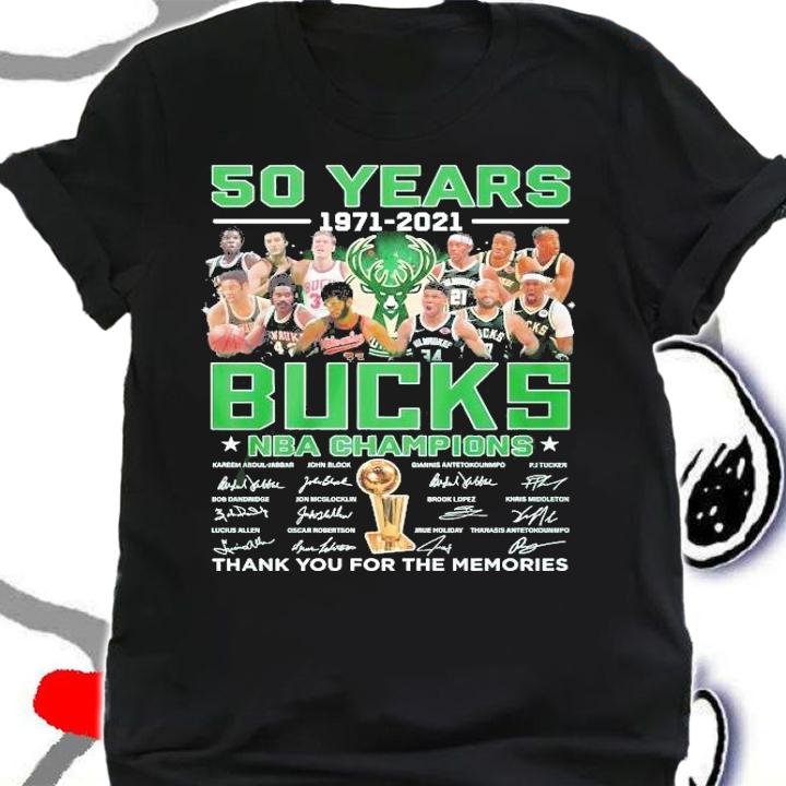 50 years 1971 2021 Bucks NBA Champions thank you for the memories T-shirt shirt