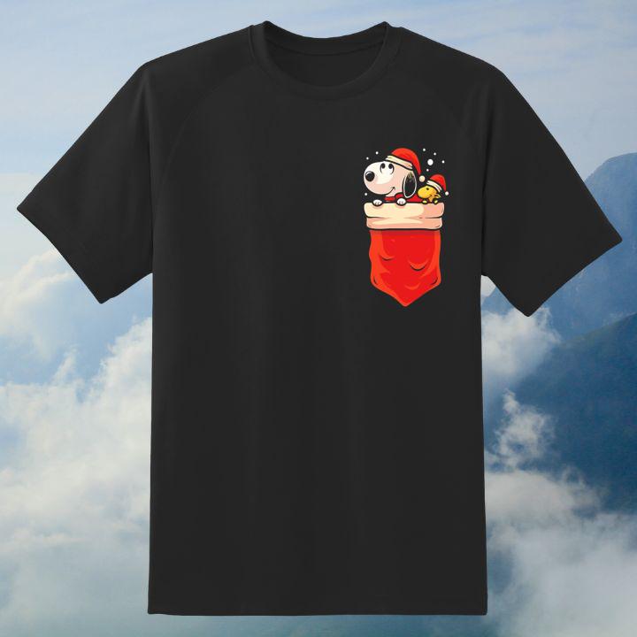 Snoopy and Woodstock Pocket Christmas T-Shirt - Perfect Holiday Gift
