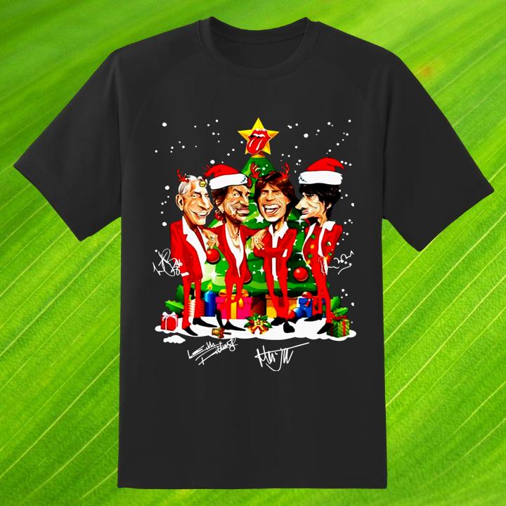 The Rolling Stones Christmas Shirt - Fun Cartoon Signatures for Fans!