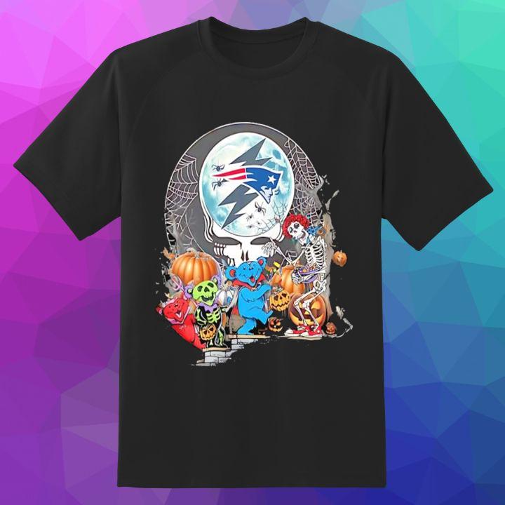 Personalised New England Patriots Bears Skeleton Pumpkin Grateful Dead Halloween T-Shirt
