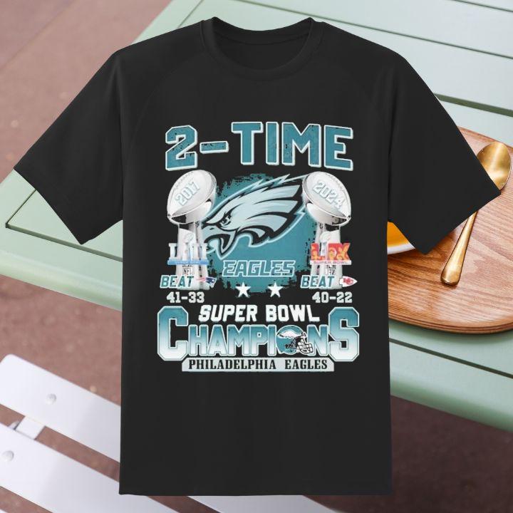 2-Time Win Super Bowl Champions Trophy Philadelphia Eagles T-Shirt