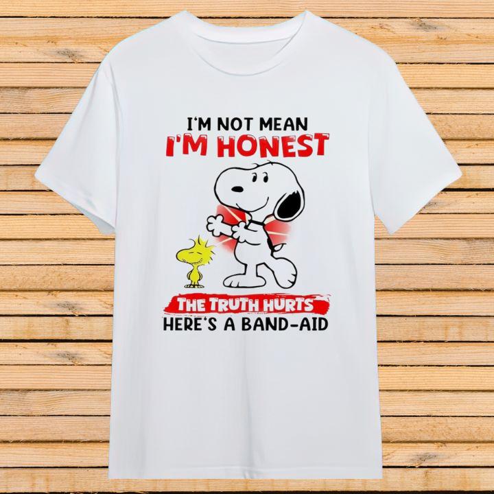 Snoopy Woodstock Im Not Mean Im Honest The Truth Hurts Heres A Band-Aid T-Shirt