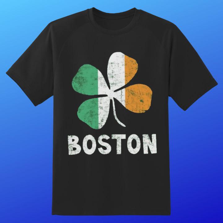 Boston Ireland Irish Flag St. Patricks Day Four Leaf Clover T-Shirt