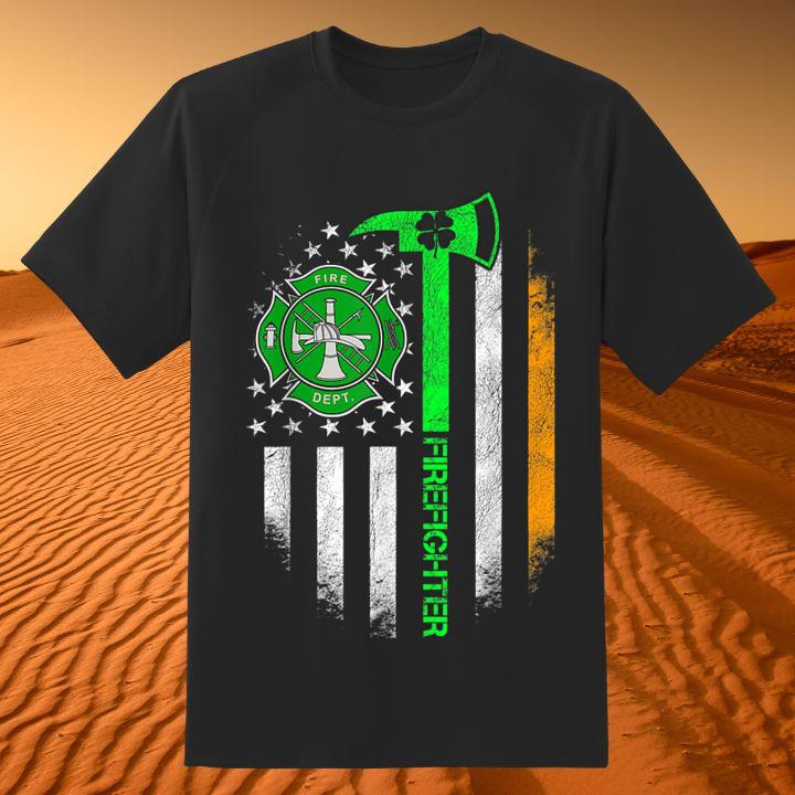 Fire Dept Irish Firefighter St. Patrick's Day American Flag T-Shirt