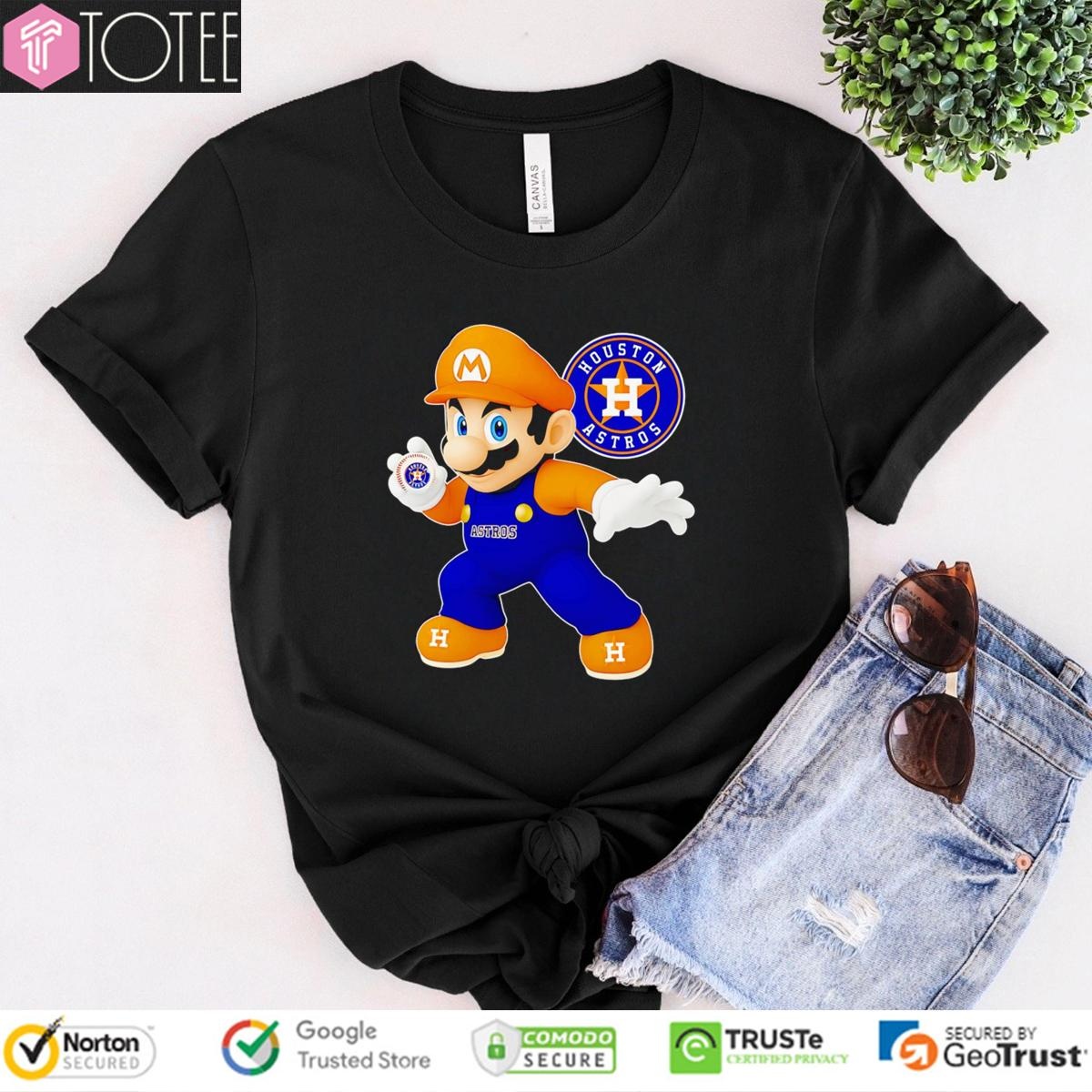 Super Mario Holding Baseball Houston Astros T-shirt