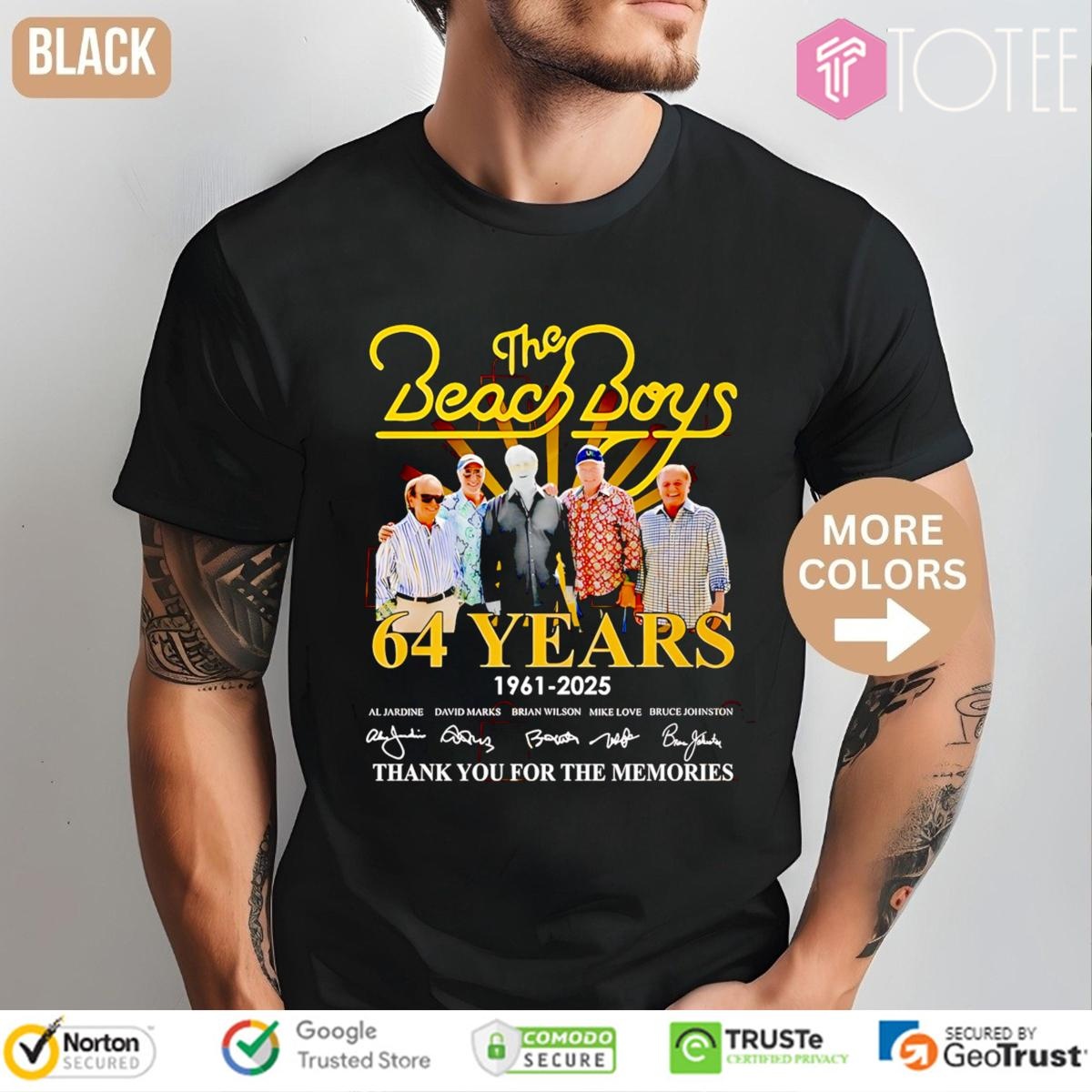The Beach Boys 64 Years 1961-2025 Signatures Thank You T-shirt